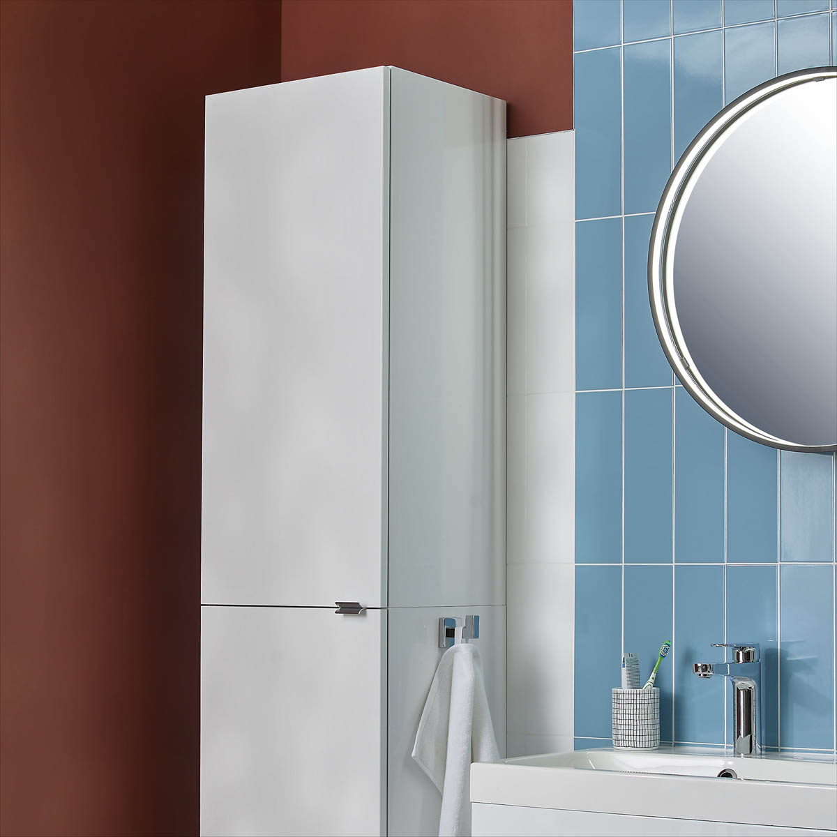 Imandra Bathroom Wall Cabinet Single Deep Gloss White Soft Close (H)90 (W)40cm - Image 2
