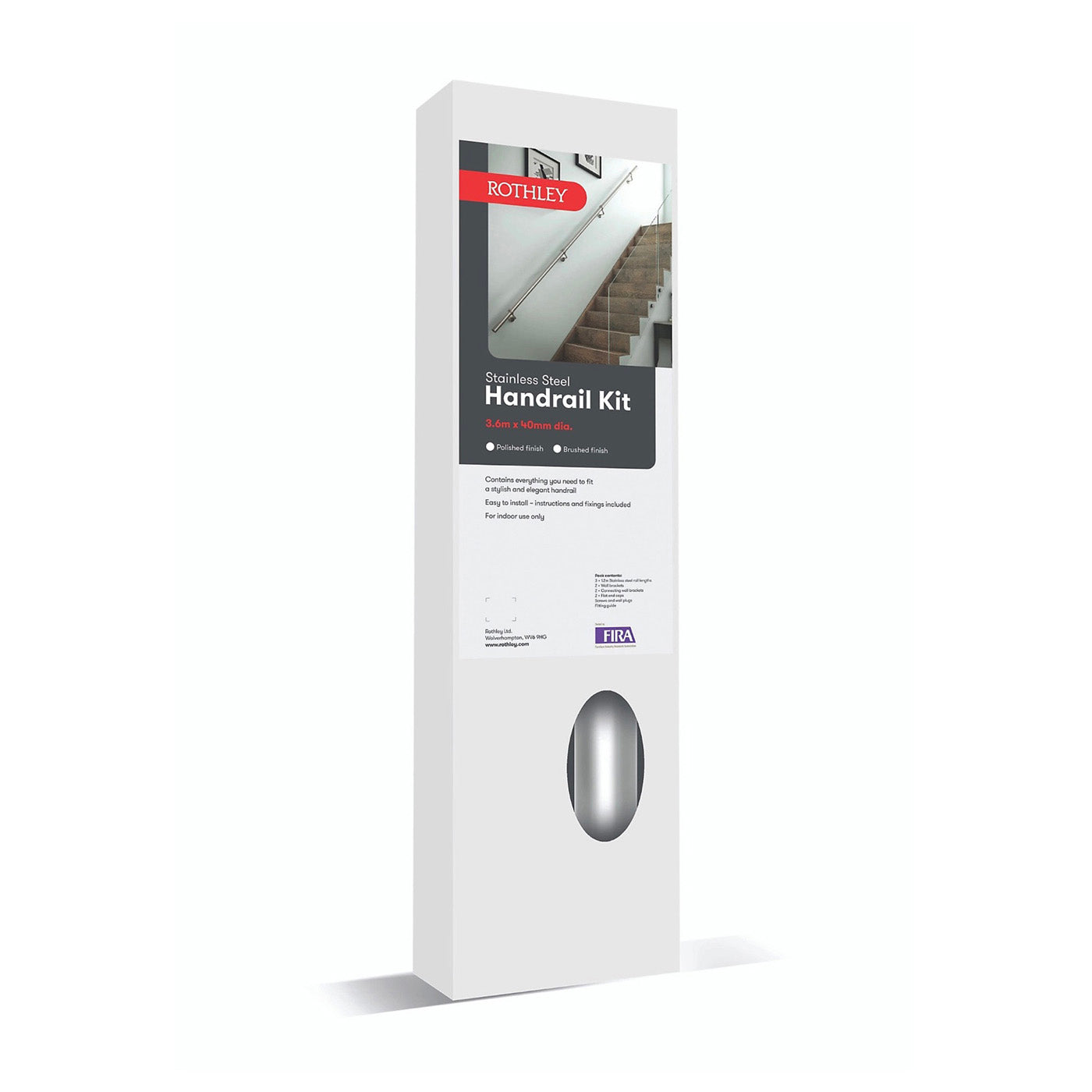 Rothley Handrail Kit Modern Brushed Stainless Steel Rounded Silver 3.6mx40mm - Image 3