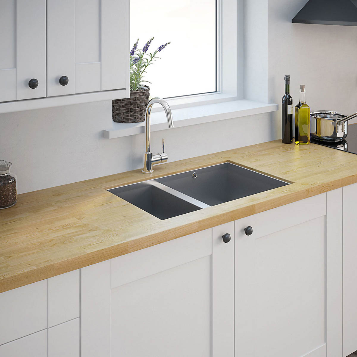 Kitchen Sink 1.5 Bowl Stainless Steel Undermount Rectangular Basin Modern - Image 3