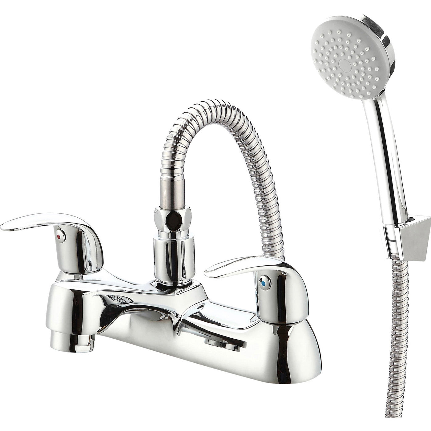 Bath Mixer Tap With Hand Held Set Chrome Double Lever Round Head Bathroom - Image 1
