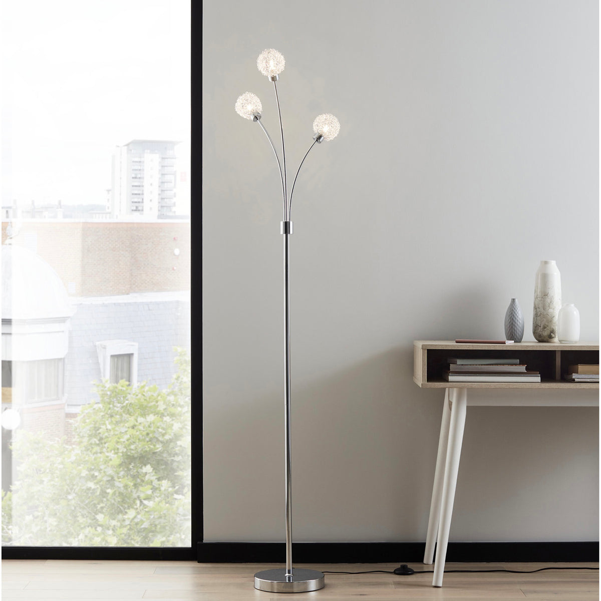 GoodHome Floor Lamp 3 Light Phaidros CL286B-3F Chrome Effect 40W 240V - Image 1