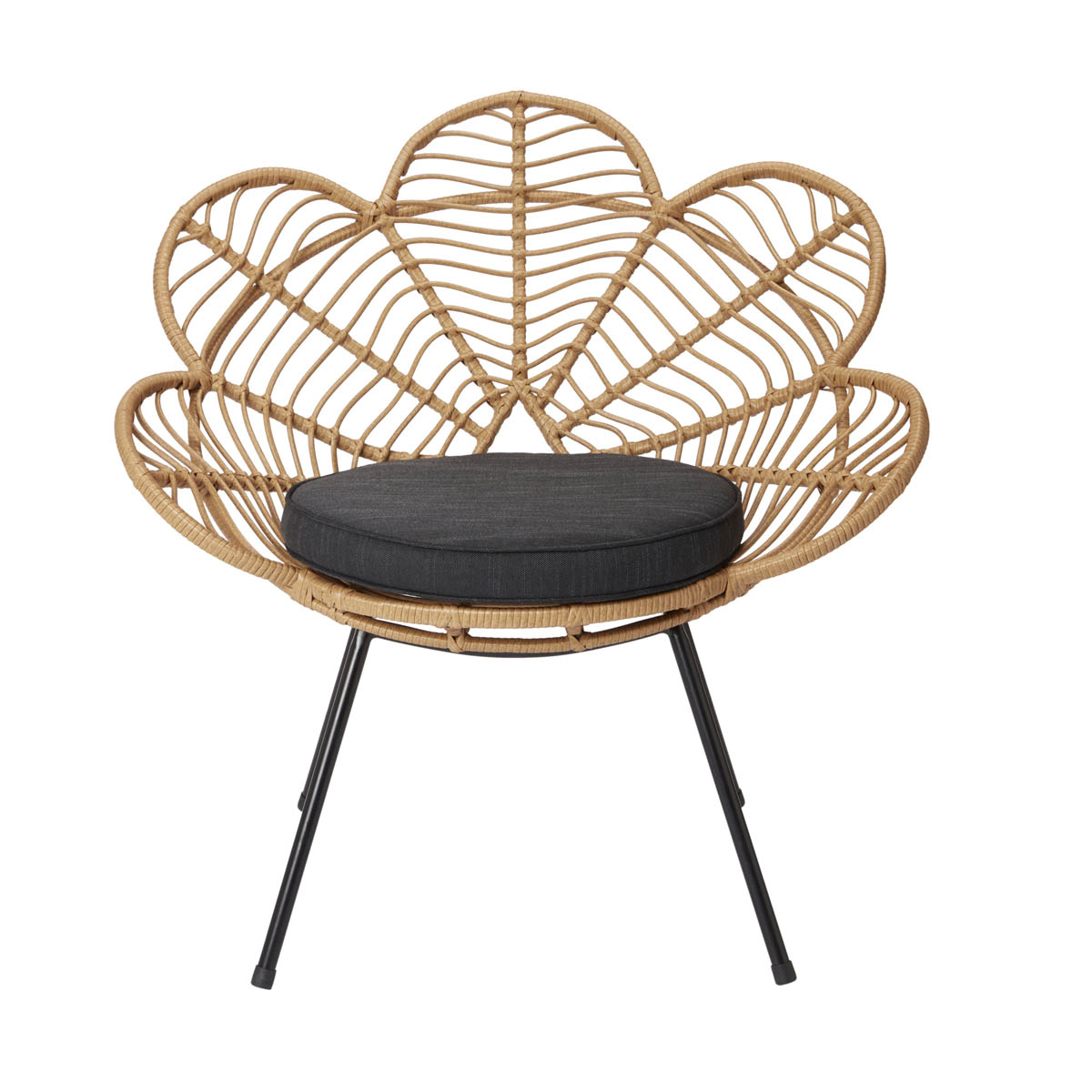 Accent Chair Rattan Effect Flower Indoor Outdoor Grey Cushion Steel Legs - Image 3