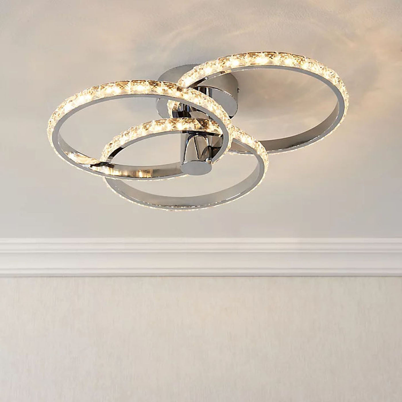 LED Ceiling Light 3 Way Chrome Pendant Warm White 1500lm Living Room Bedroom - Image 1