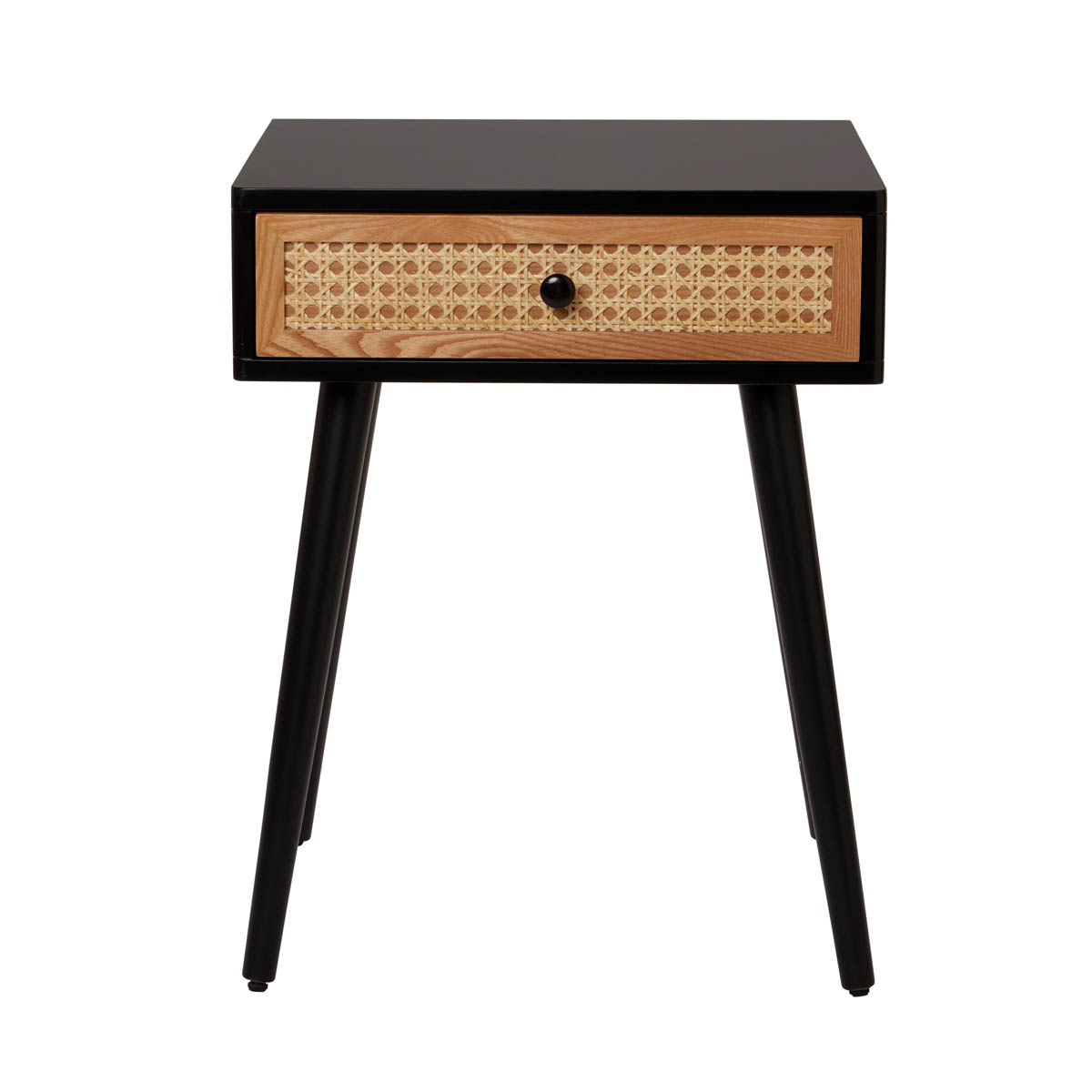 Bedside Table Cabinet 1 Drawer MDF Matt Black Rattan Effect (H)580(W)450(D)450mm - Image 2