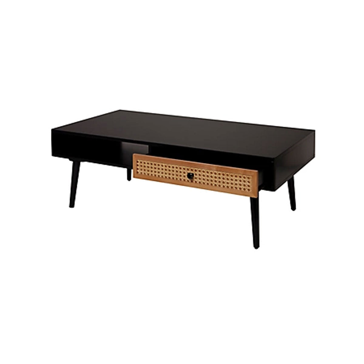 Coffee Table Matt Black Wooden Rattan Effect Rectangular Living Room Modern - Image 4