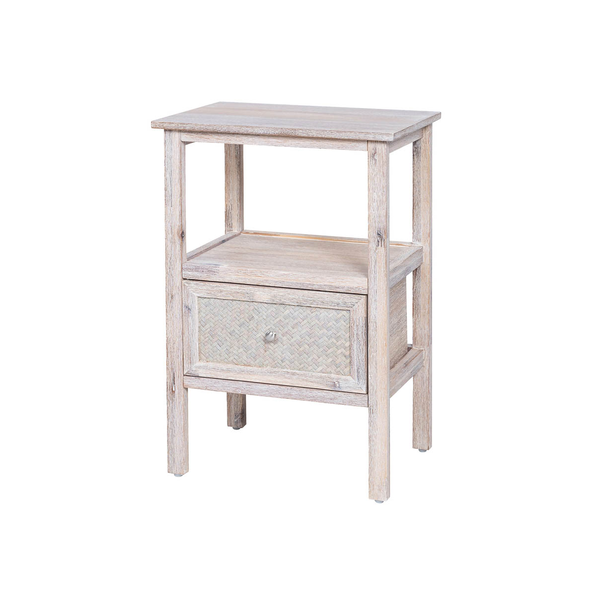 Pinilla Bedside Table Matt Whitewashed MDF 1 Drawer Chic (H)600 (W)300 (D)400mm - Image 1