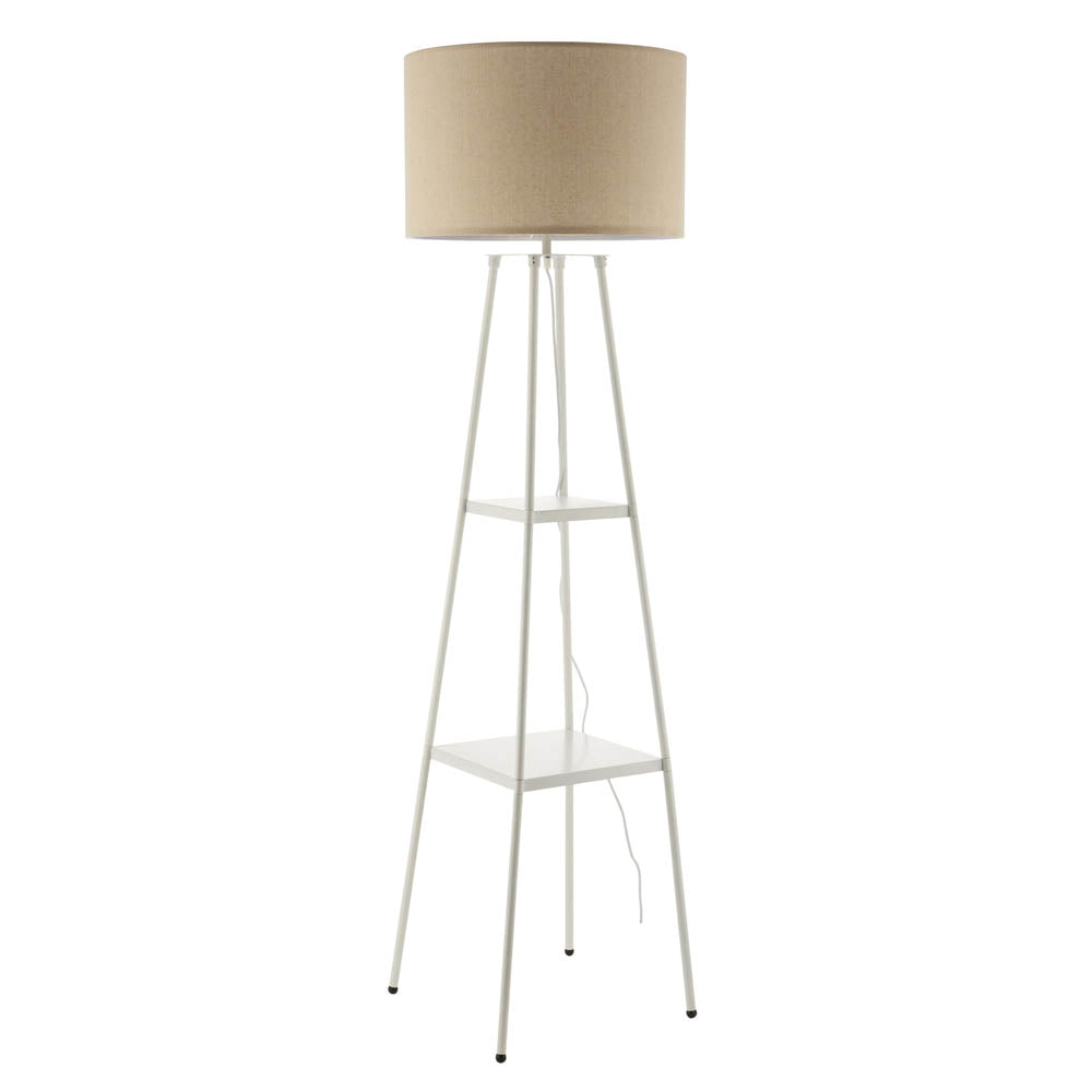 Floor Lamp 2 Tier Storage Display Shelves White Modern Bedroom Living Room - Image 3