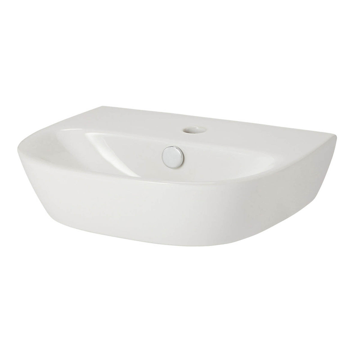 GoodHome Malo Wall Mounted Cloakroom Basin Gloss White 44.5cm D Shape - Image 1