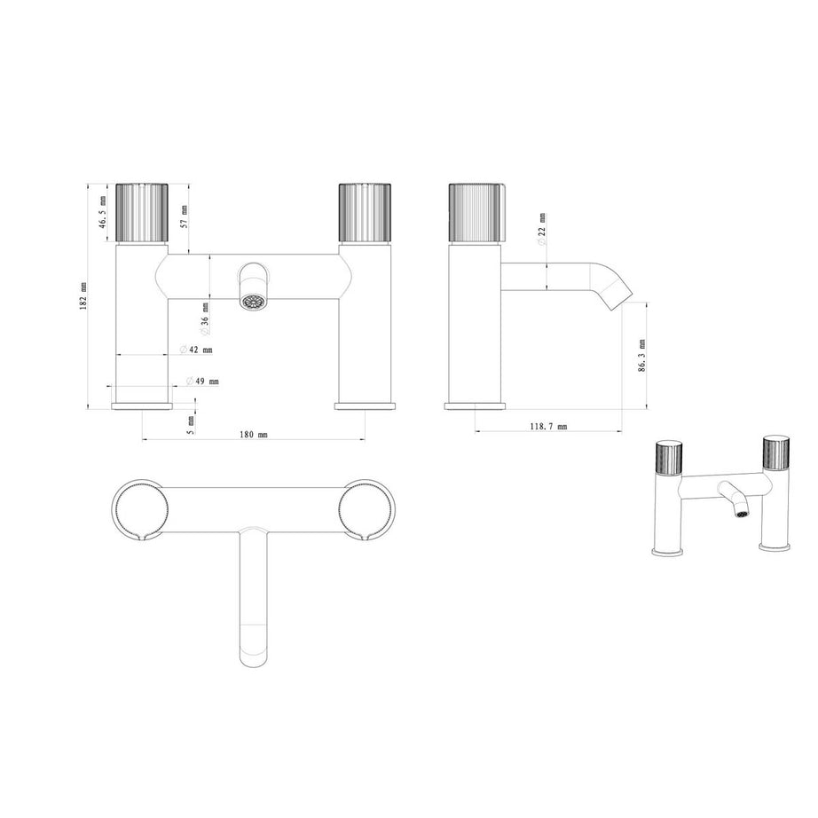 Bath Filler Tap Gloss Chrome ¼ Turn Round Head Ceramic Cartridge Modern Bathroom - Image 3
