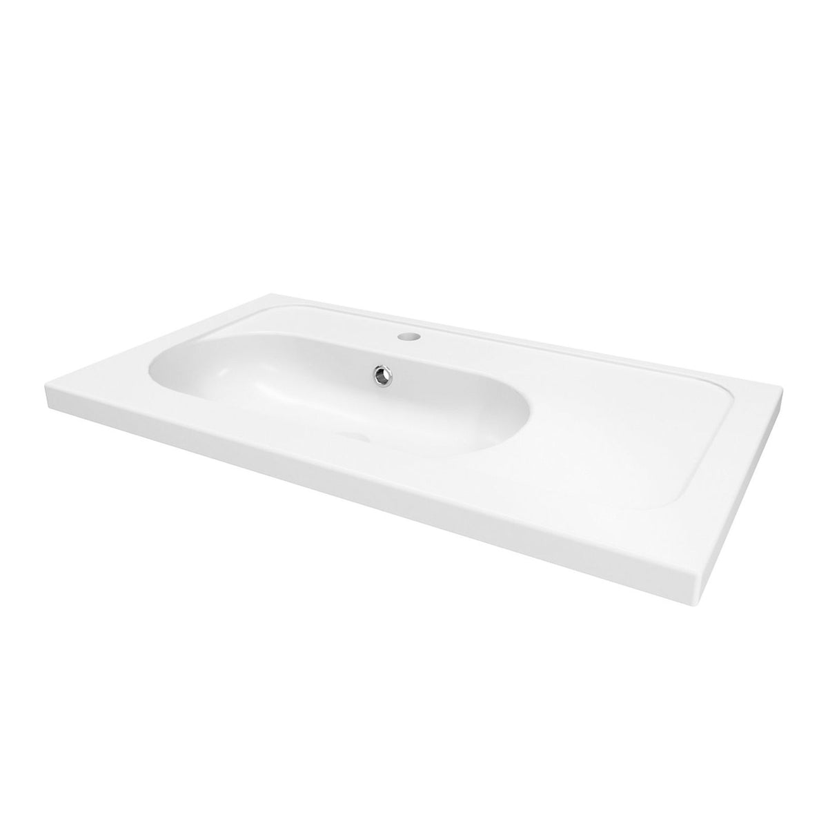Bathroom Vanity Basin Gloss White Ceramic Rectangular Contemporary (W)80.6cm - Image 2