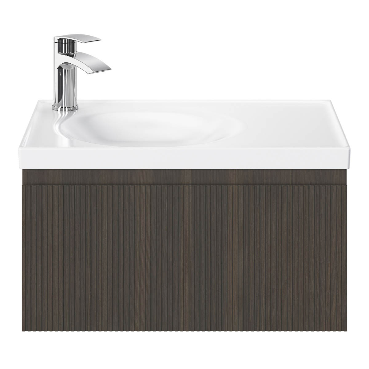 Kentia Bathroom Cabinet Vanity Unit Wall-Mounted Walnut Veneer (H)300 (W)600mm - Image 4