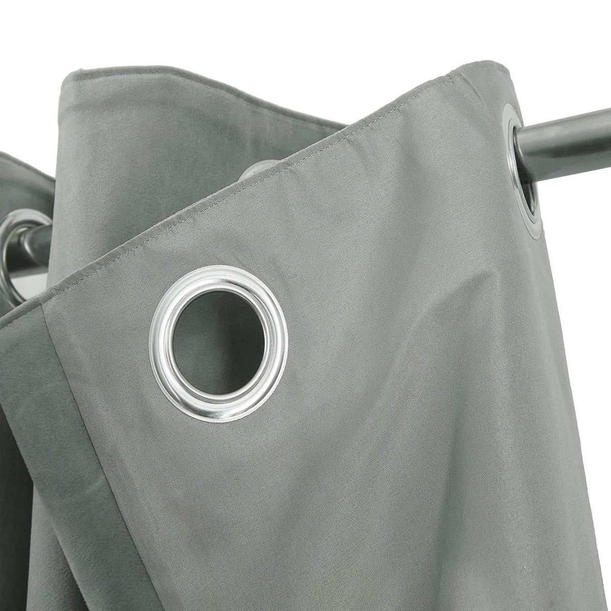 Eyelet Curtain Grey Velvet Lined Ready Made Plain Ring Top Pair W167xL183cm - Image 4