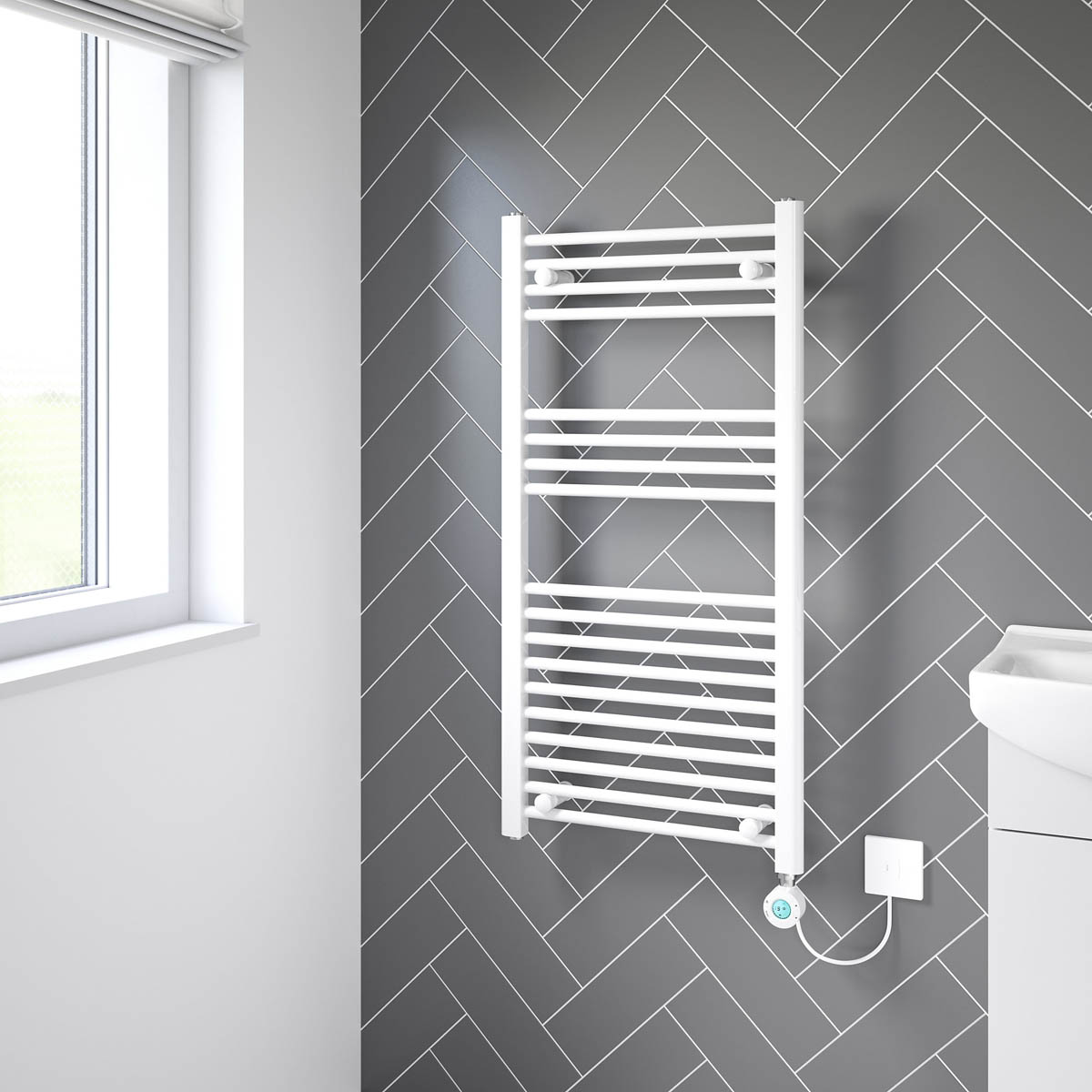 Flomasta Electric Towel Rail Radiator White Flat Bathroom Warmer (H)100x(W)50cm - Image 2