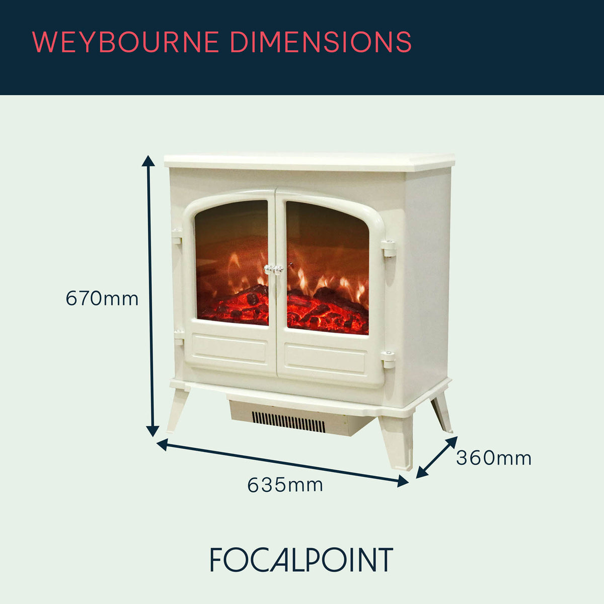 Focal Point Electric Stove 1850W Matt Cream Freestanding Heater Traditional - Image 7