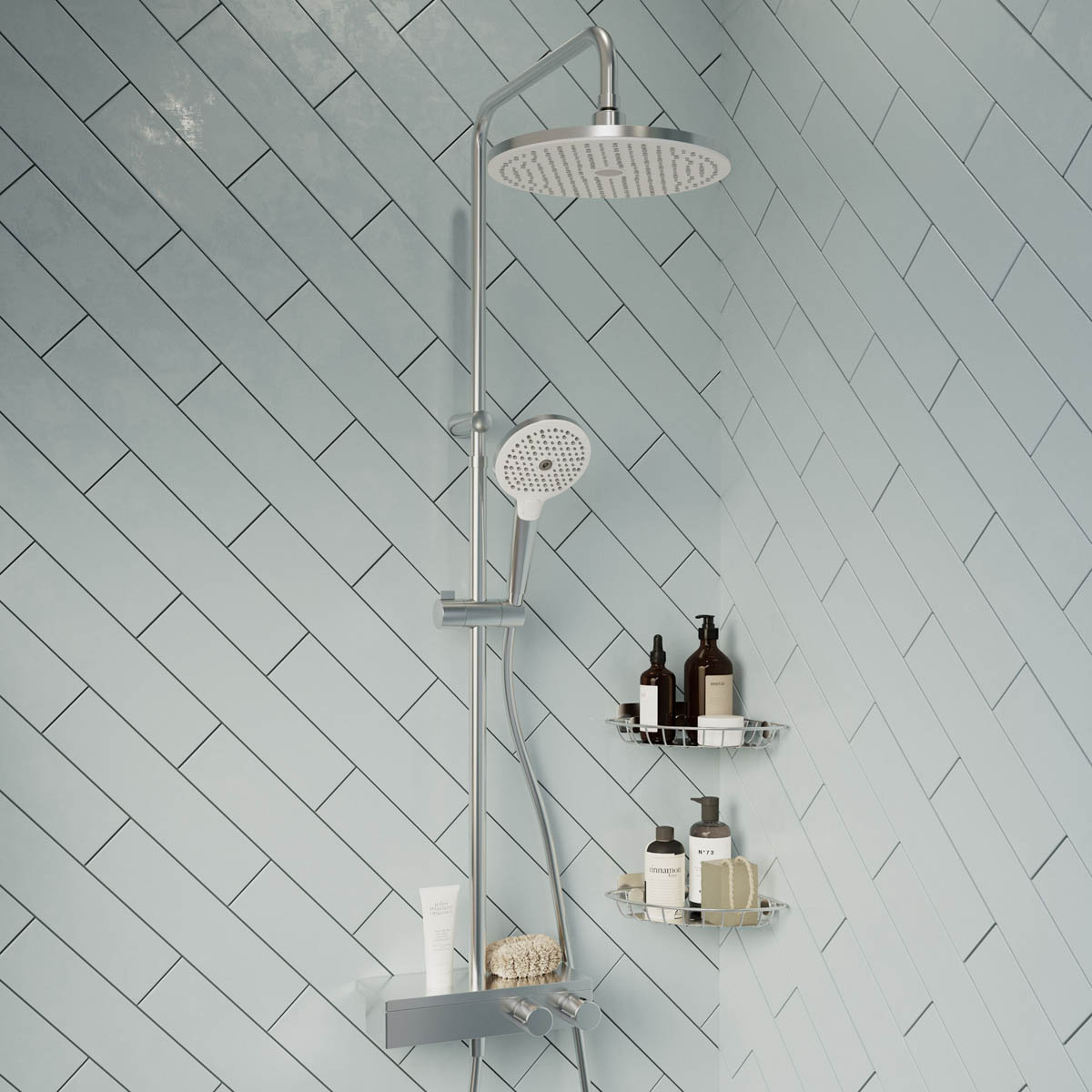 Bathroom Thermostatic Mixer Shower Chrome 3 Spray Pattern Round Twin Head - Image 2