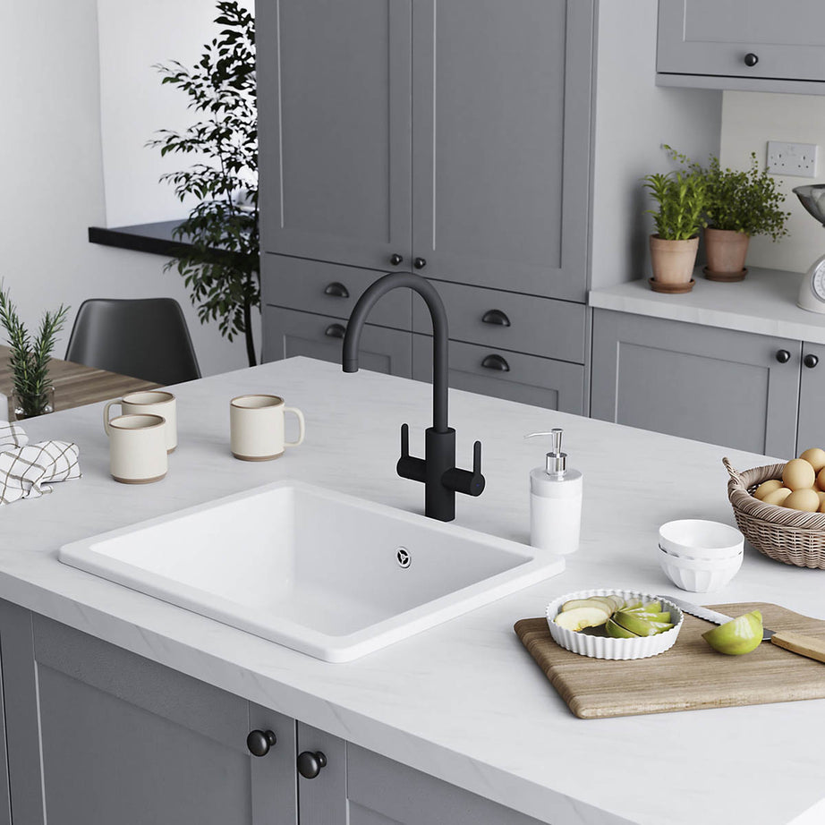 Kitchen Tap Mixer Black Graphite Brass Dual Lever Swivel Spout Modern Faucet - Image 3