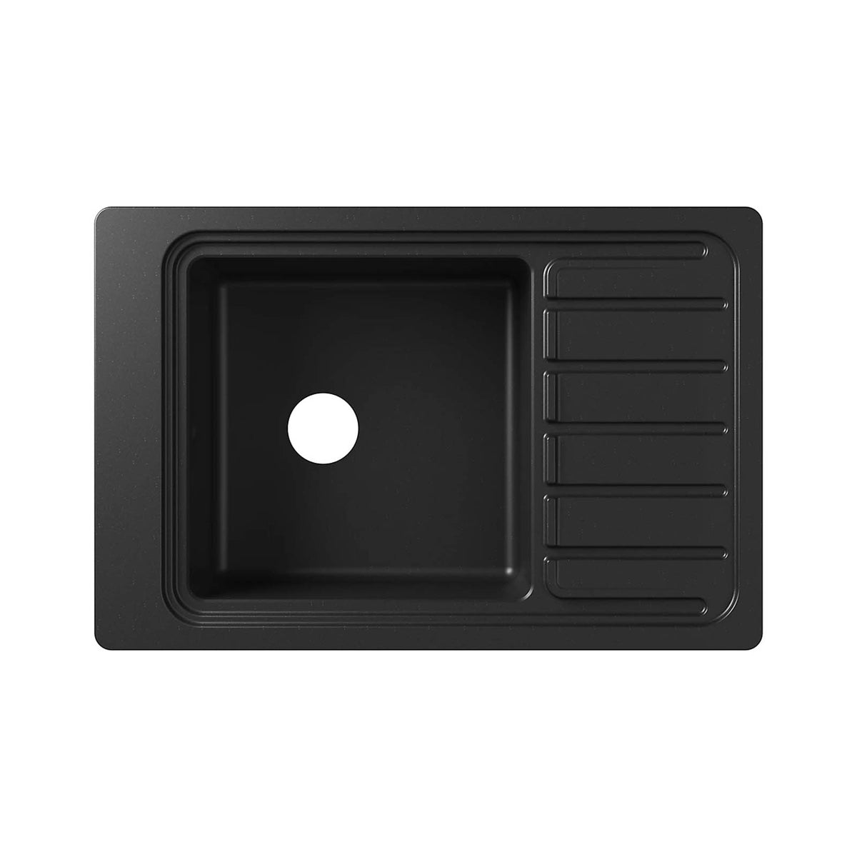 GoodHome Romesco 1 Bowl Quartz Kitchen Sink Drainer Black 773mm - Image 3