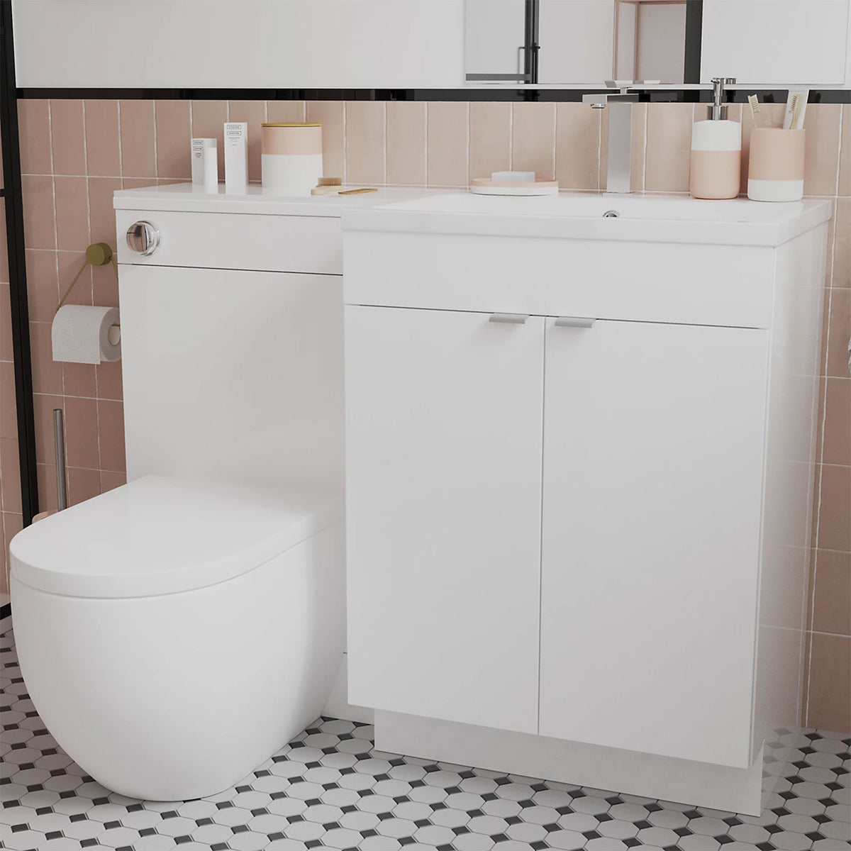 Double Bathroom Mirror Cabinet Imandra Vanity Unit Gloss White 820 x 600mm - Image 4