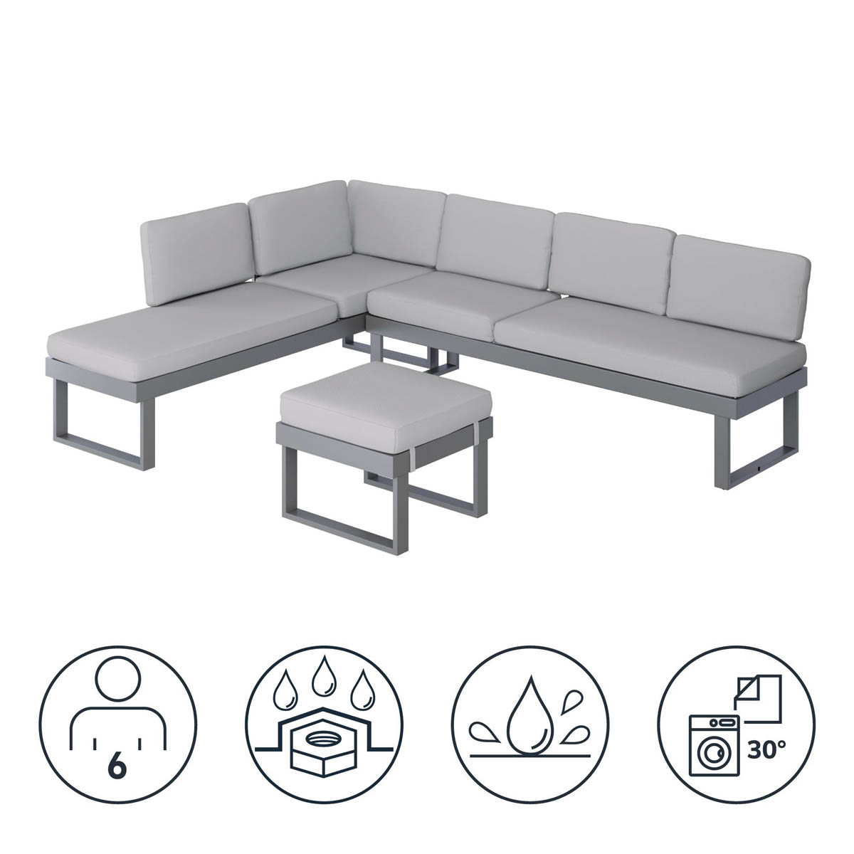 Outdoor Garden Corner Sofa Table Coffee Set 6 Seater Matt Steel Grey Metal - Image 10