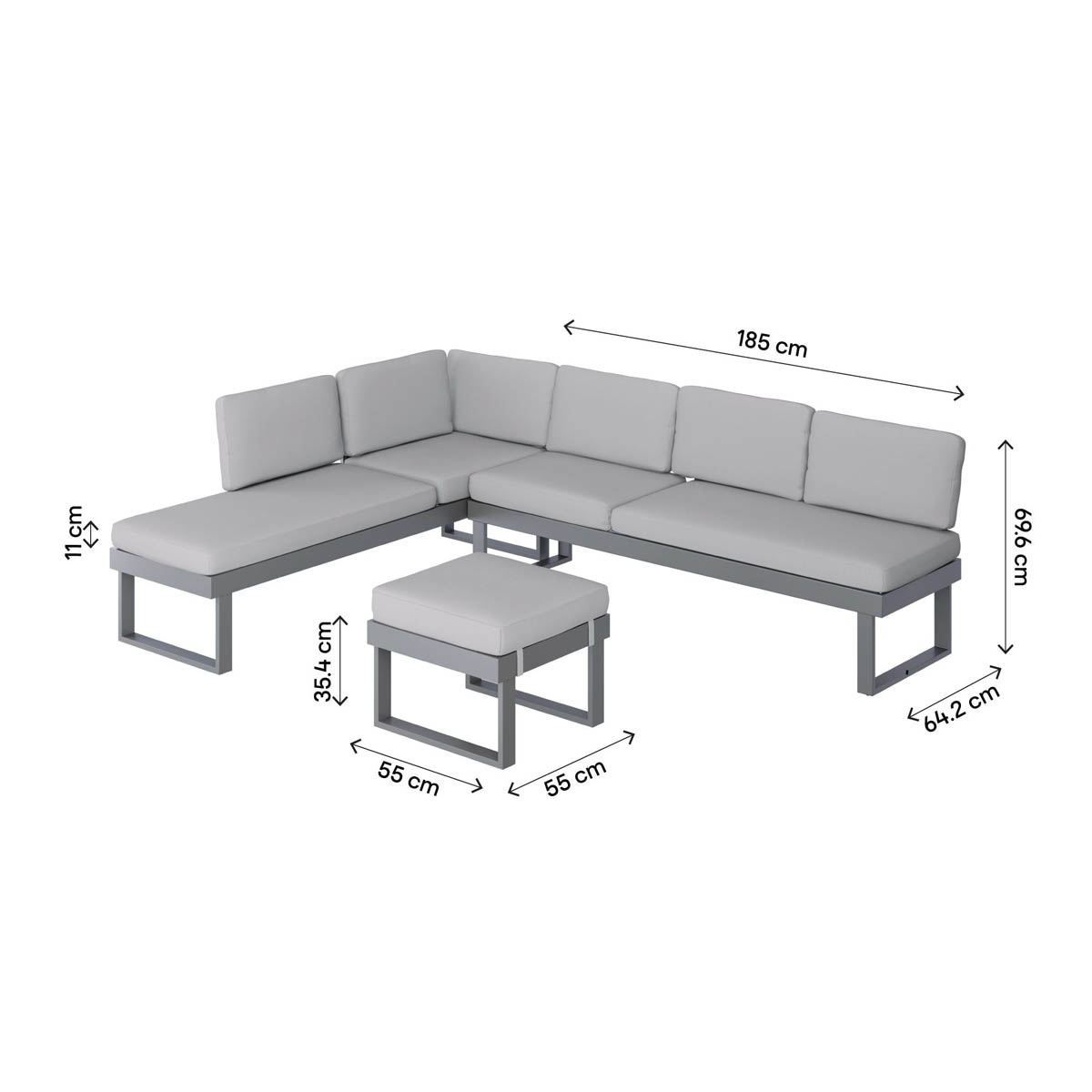 Outdoor Garden Corner Sofa Table Coffee Set 6 Seater Matt Steel Grey Metal - Image 3