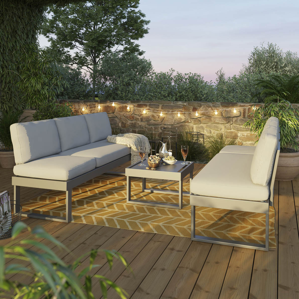 Outdoor Garden Corner Sofa Table Coffee Set 6 Seater Matt Steel Grey Metal - Image 4