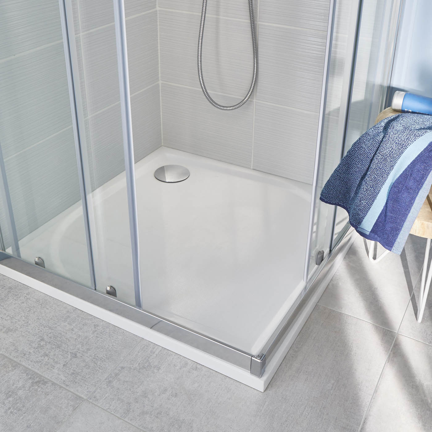 Shower Tray White Rectangular Left Hand Drainer (L)800mm (W)800mm (H) 27mm - Image 2