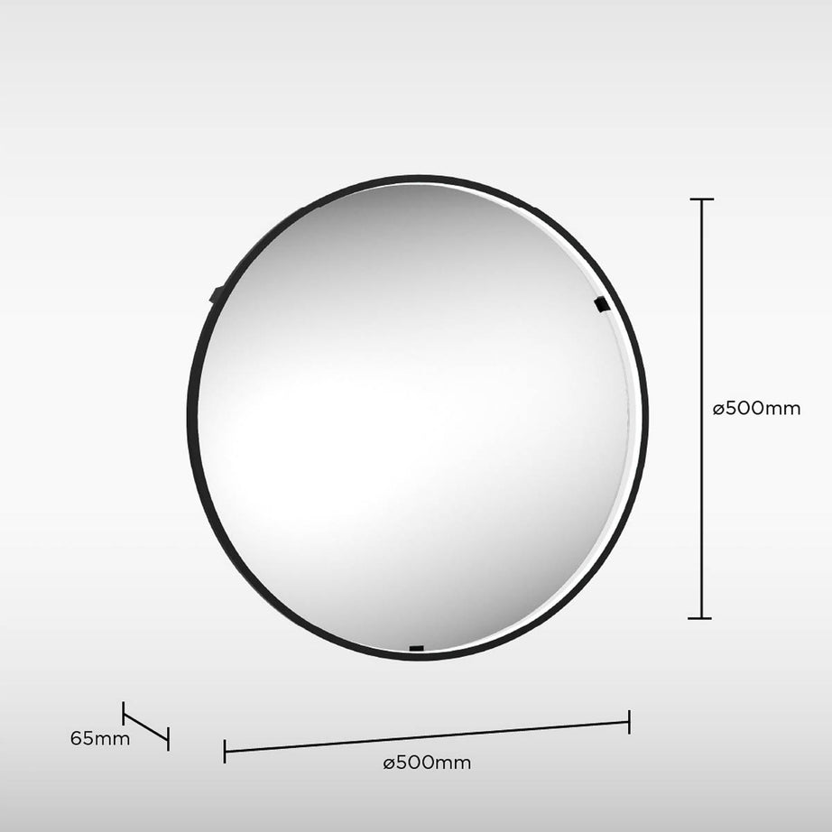 Sensio Illuminated Bathroom Mirror Matt Black Round LED Light Infra Red Sensor - Image 3
