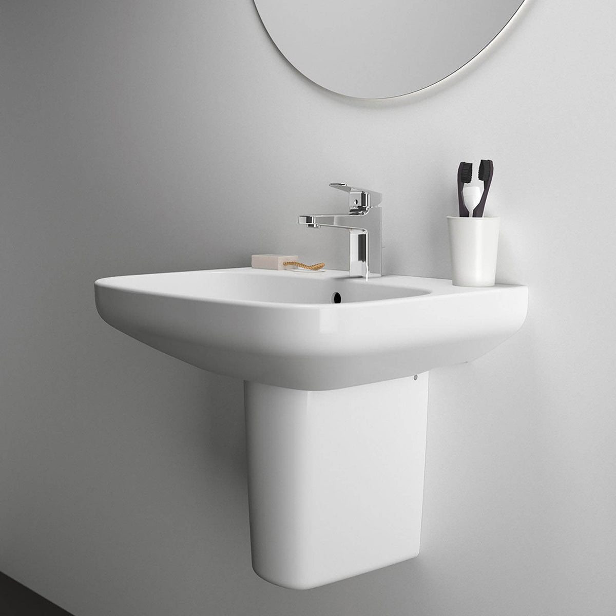 Ideal Standard Semi Pedestal White Bathroom Basin Wall Mounted (H)33.1cm - Image 2