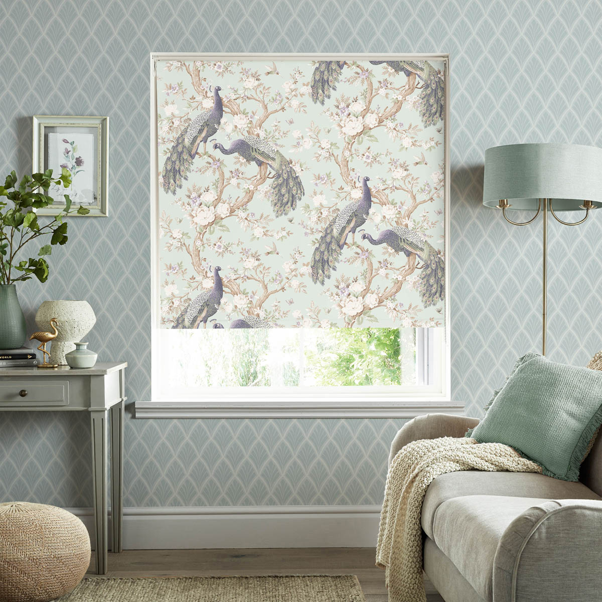 Laura Ashley Roller Blind Blackout Floral Peacocks Window Indoor W90xL162cm - Image 2
