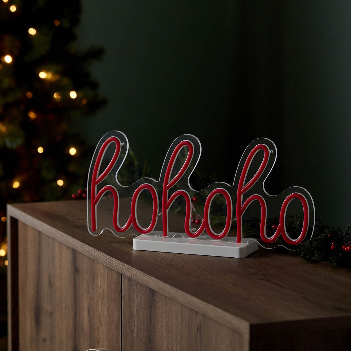 Christmas LED Silhouette Hohoho Indoor Pre-lit Red Light Timer Decoration - Image 6