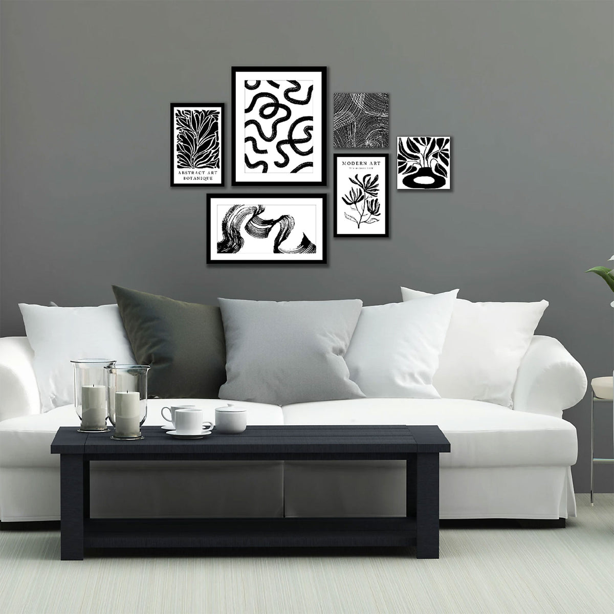 Arthouse Canvas Wall Art Set of 6 Monochrome Black White 48cm - Image 3