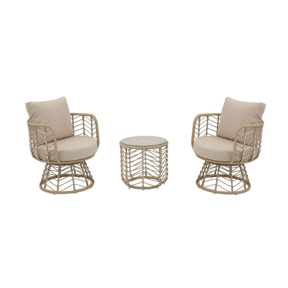 Garden Bistro Set 2 Seater Table Chairs Beige Metal With Cushions Outdoor - Image 1