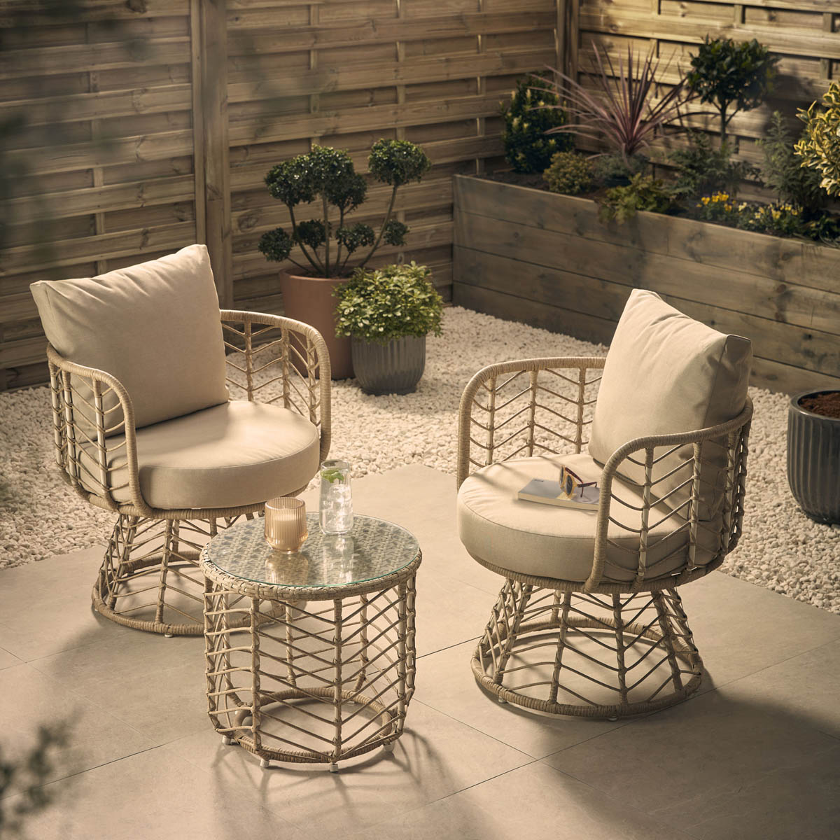 Garden Bistro Set 2 Seater Table Chairs Beige Metal With Cushions Outdoor - Image 5