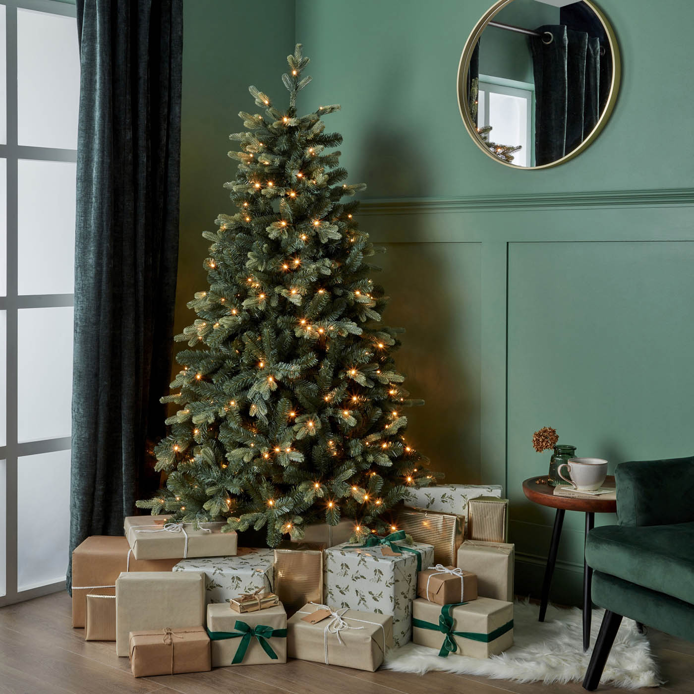 Christmas Tree 6ft Green Artificial LED Pre Lit Warm White Hinged Home Indoor - Image 6