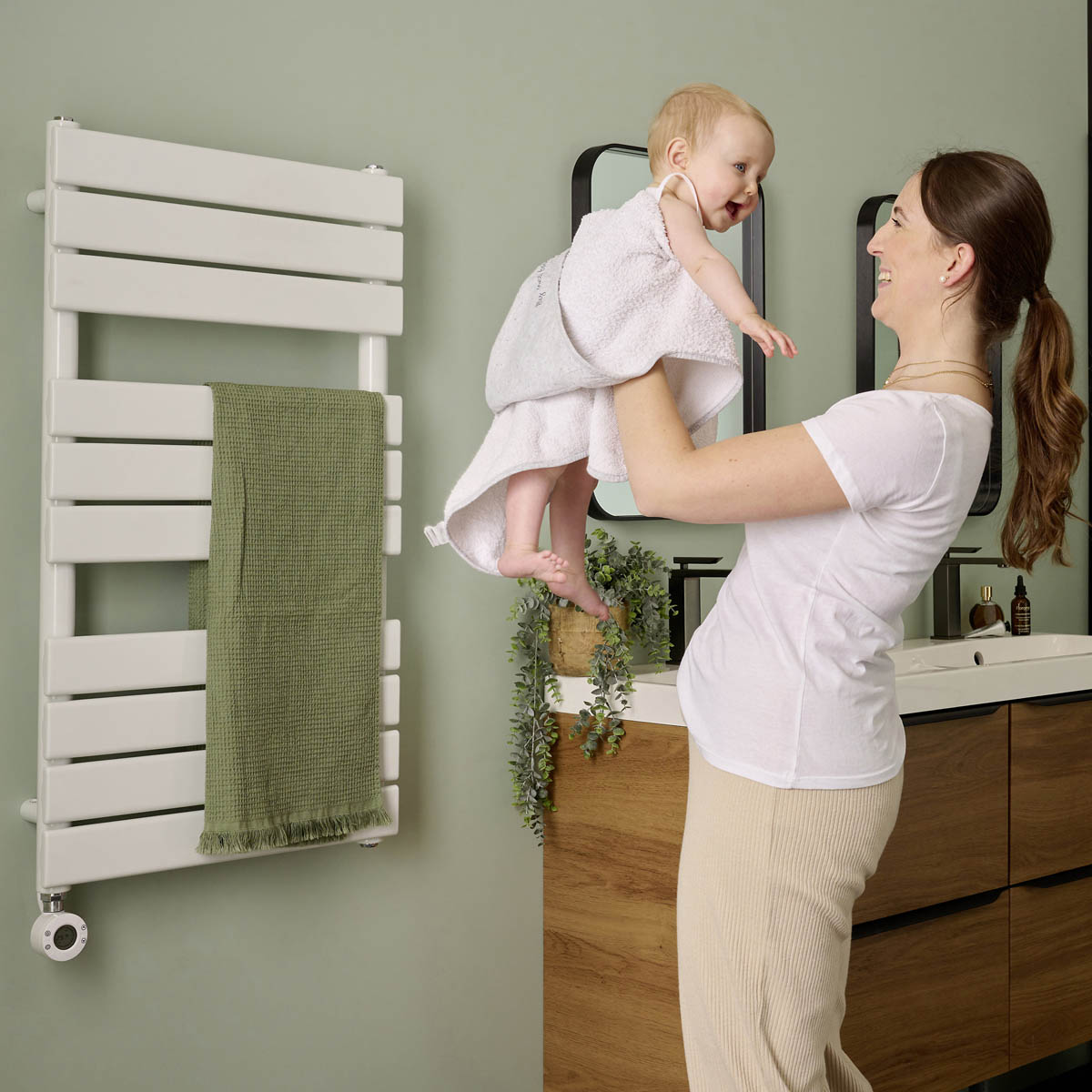 Bathroom Flat Towel Warmer Electric Steel White Modern (W)500mm x (H)930mm - Image 2