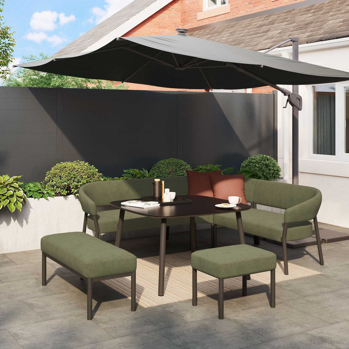 GoodHome Lucala Green Metal 8 Seater Corner Dining set - Image 1