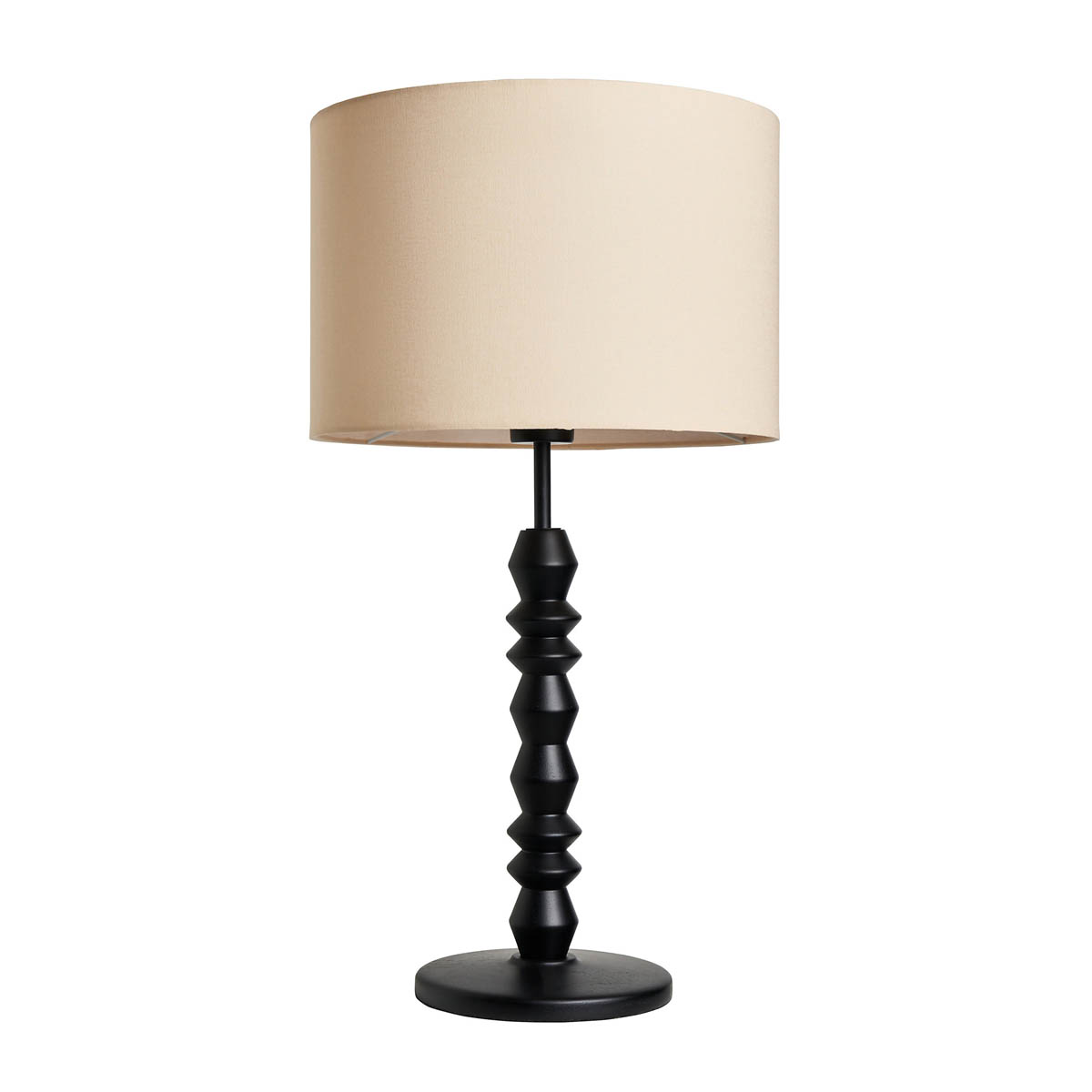 Inlight Table Lamp Spindle Black Wood Effect Natural Fabric Round Contemporary - Image 8