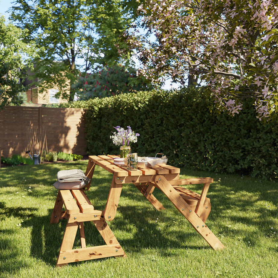 Wooden Bench Table Modular Folding Outdoor Garden Pine Natural 136.6cm x 78.1cm - Image 3