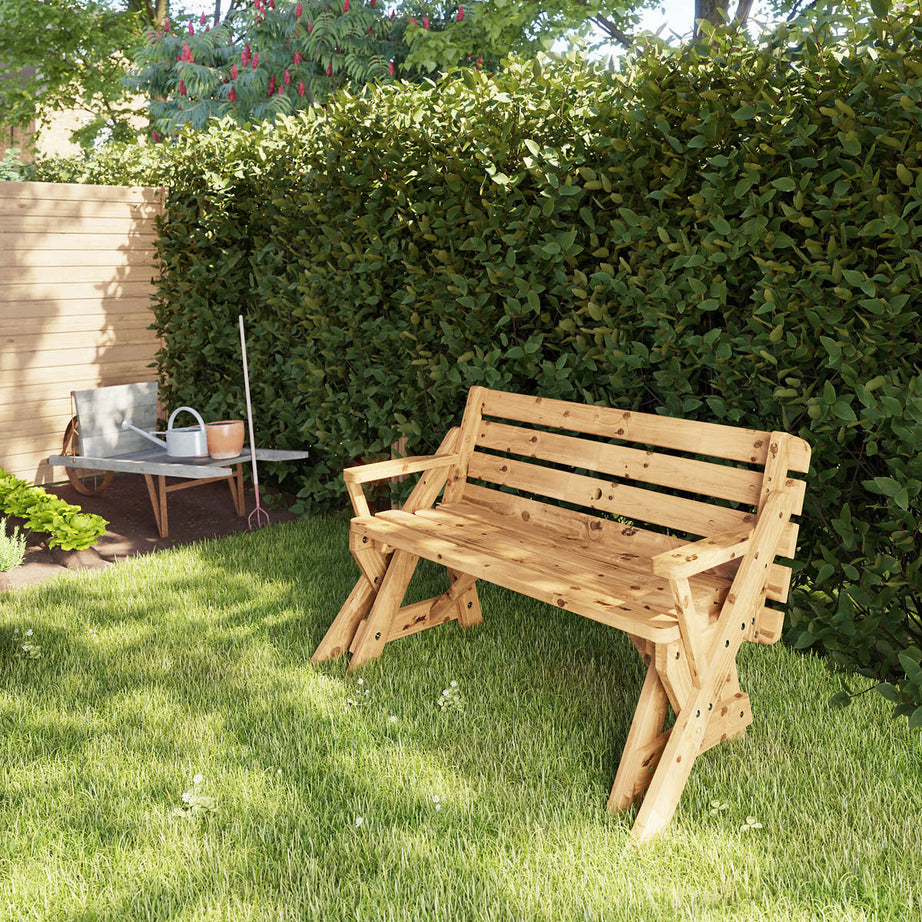 Wooden Bench Table Modular Folding Outdoor Garden Pine Natural 136.6cm x 78.1cm - Image 5