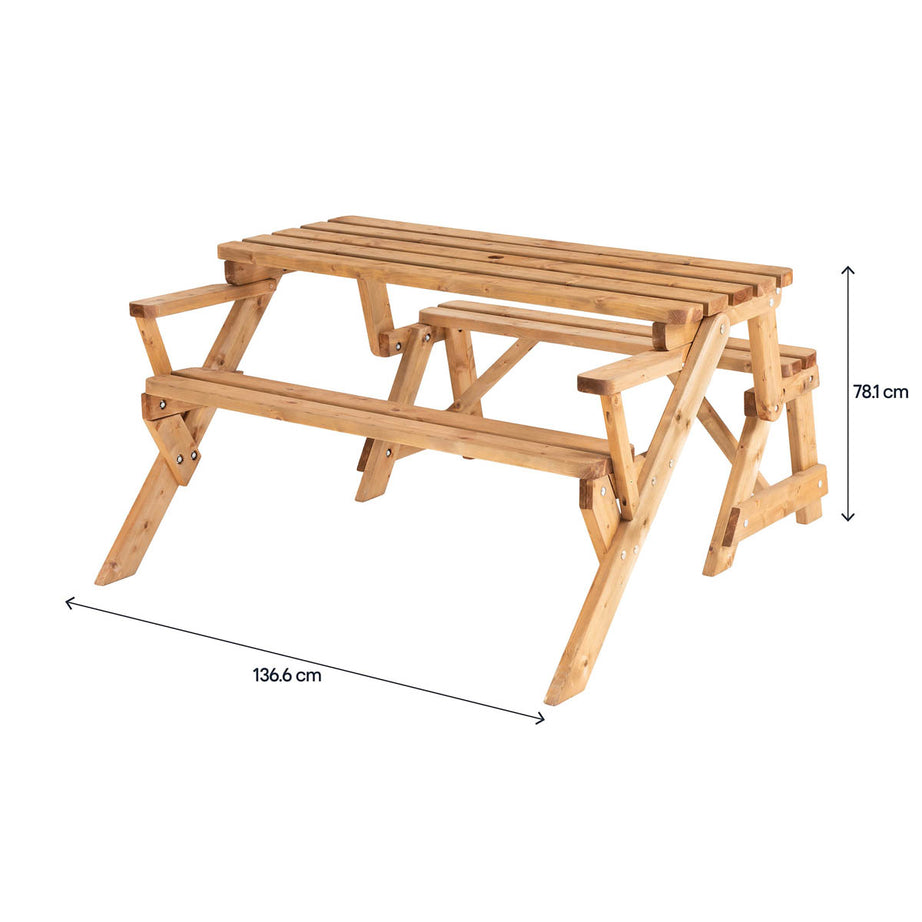 Wooden Bench Table Modular Folding Outdoor Garden Pine Natural 136.6cm x 78.1cm - Image 6