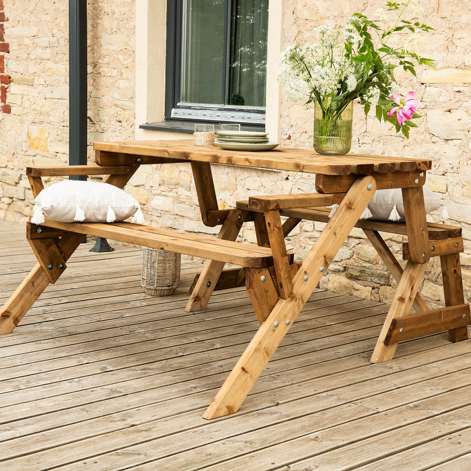 Wooden Bench Table Modular Folding Outdoor Garden Pine Natural 136.6cm x 78.1cm - Image 7