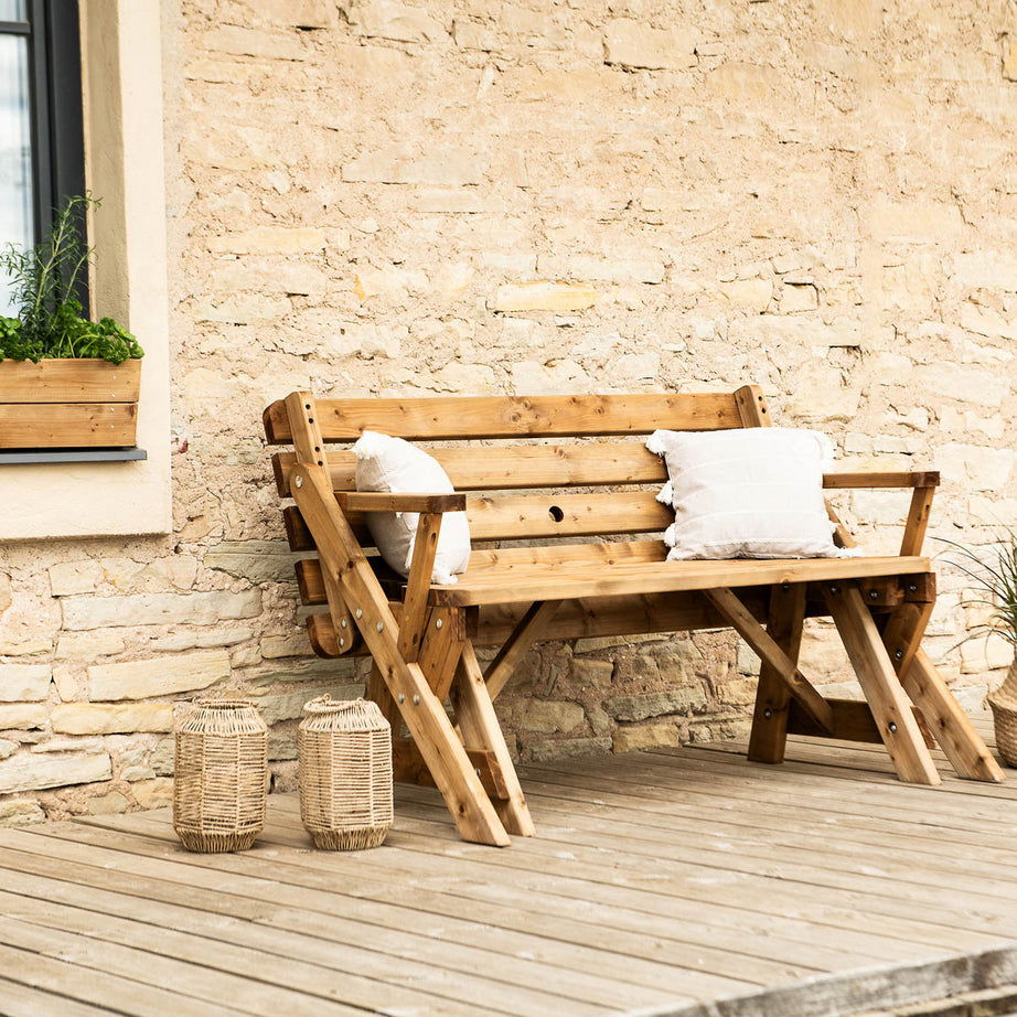 Wooden Bench Table Modular Folding Outdoor Garden Pine Natural 136.6cm x 78.1cm - Image 8