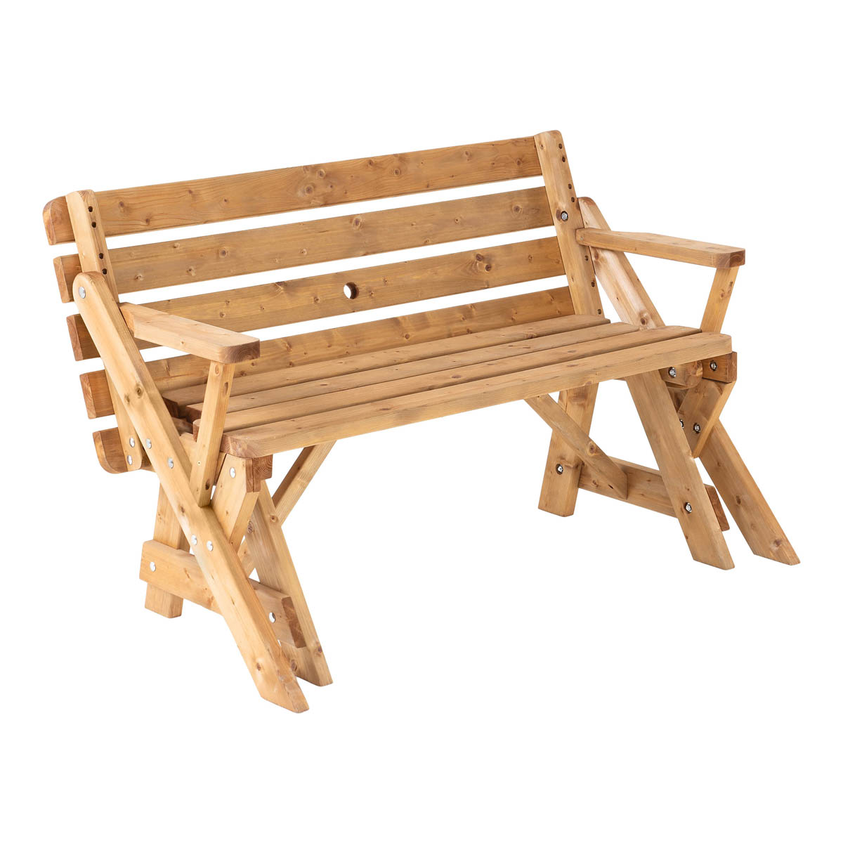 Wooden Bench Table Modular Folding Outdoor Garden Pine Natural 136.6cm x 78.1cm - Image 9