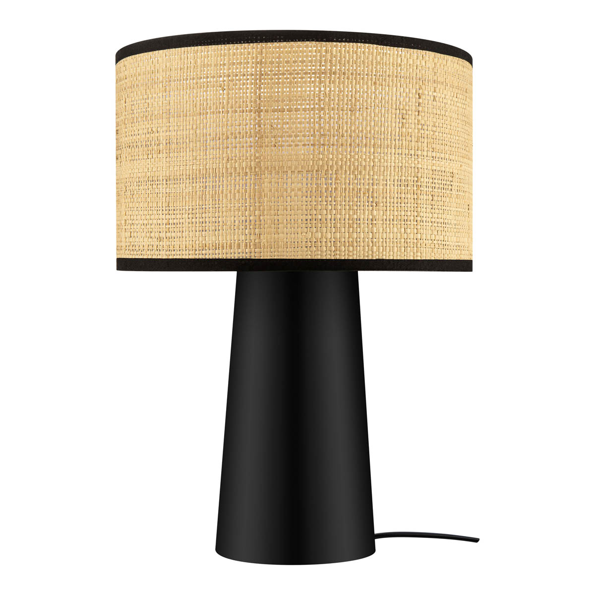 Table Lamp Matt Natural Black Metal Raffia Bedside Light Living Room Modern - Image 1
