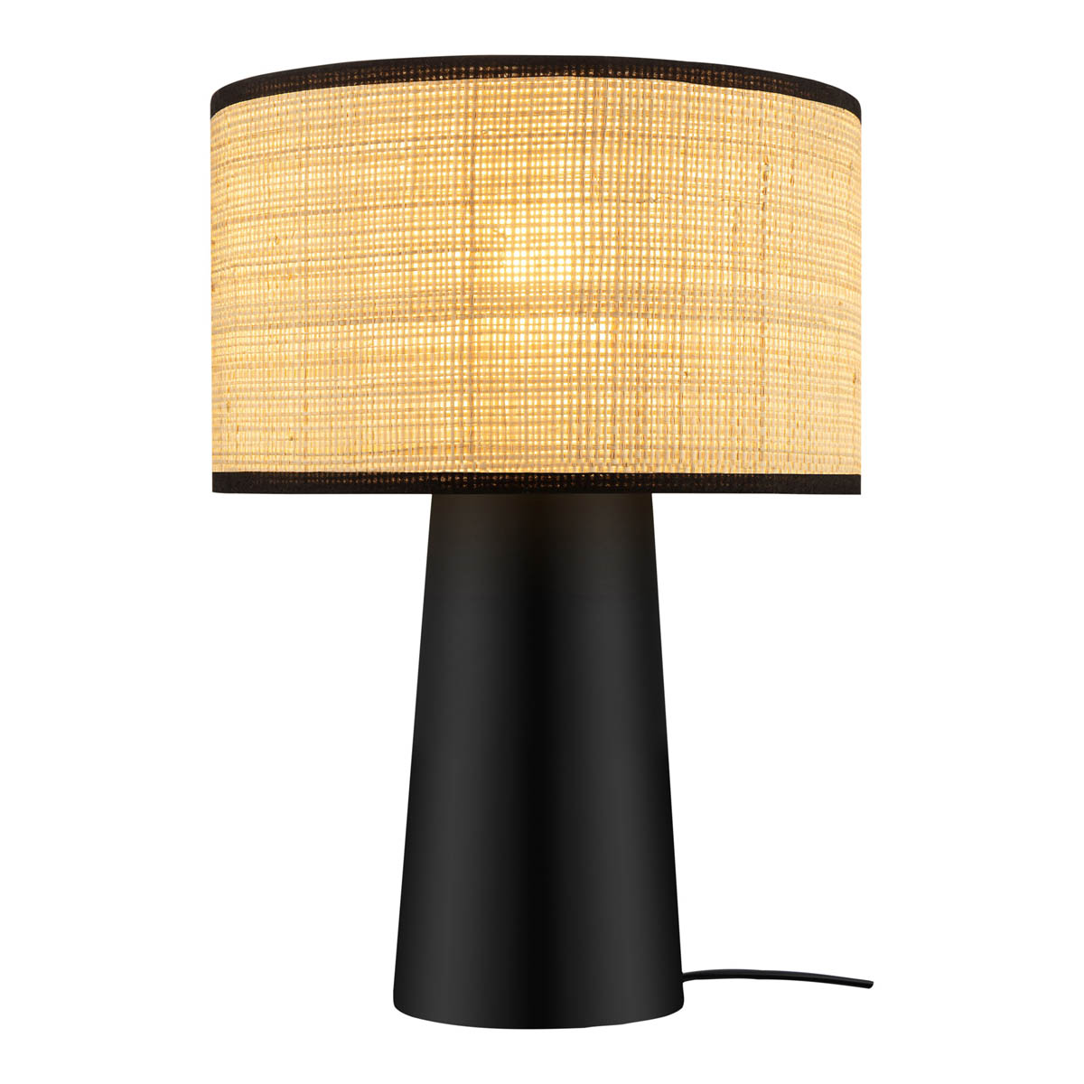 Table Lamp Matt Natural Black Metal Raffia Bedside Light Living Room Modern - Image 7