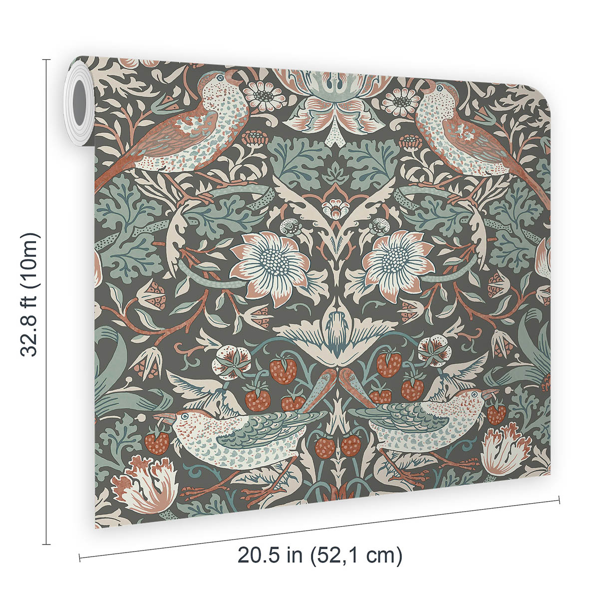 William Morris Wallpaper Strawberry Thief Summer Charcoal Patterned Smooth Matt - Image 4