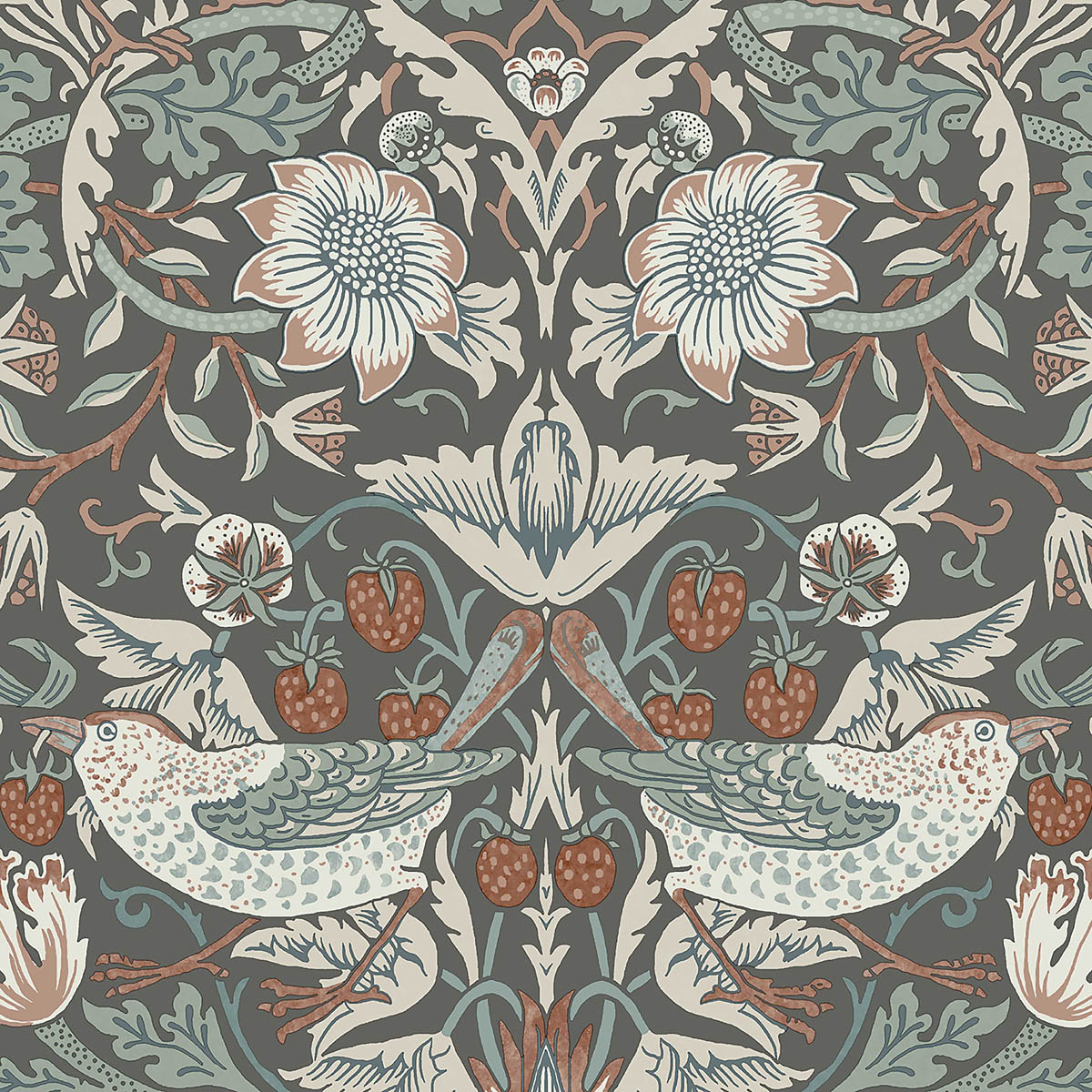 William Morris Wallpaper Strawberry Thief Summer Charcoal Patterned Smooth Matt - Image 5