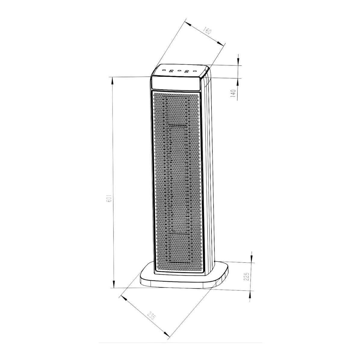 Fan Heater 2500W Black Oscillating Portable Tower 2 Heat Setting Timer Indoor - Image 2