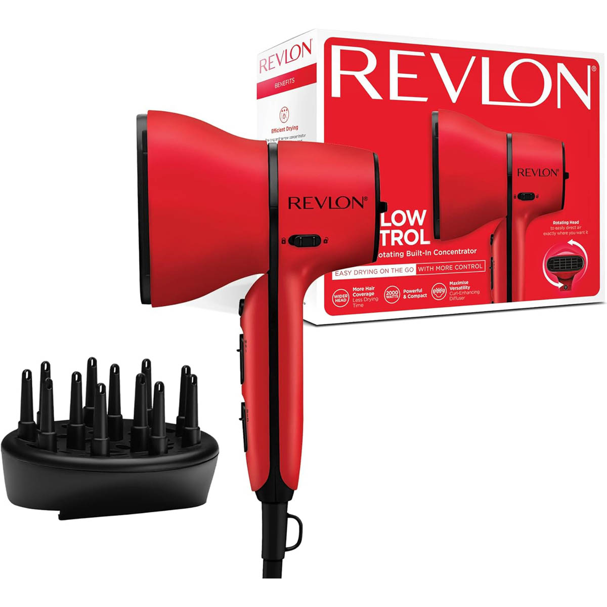Revlon Hair Dryer Airflow Control Red Ceramic Ionic Curl Enhancing Diffuser - Image 4