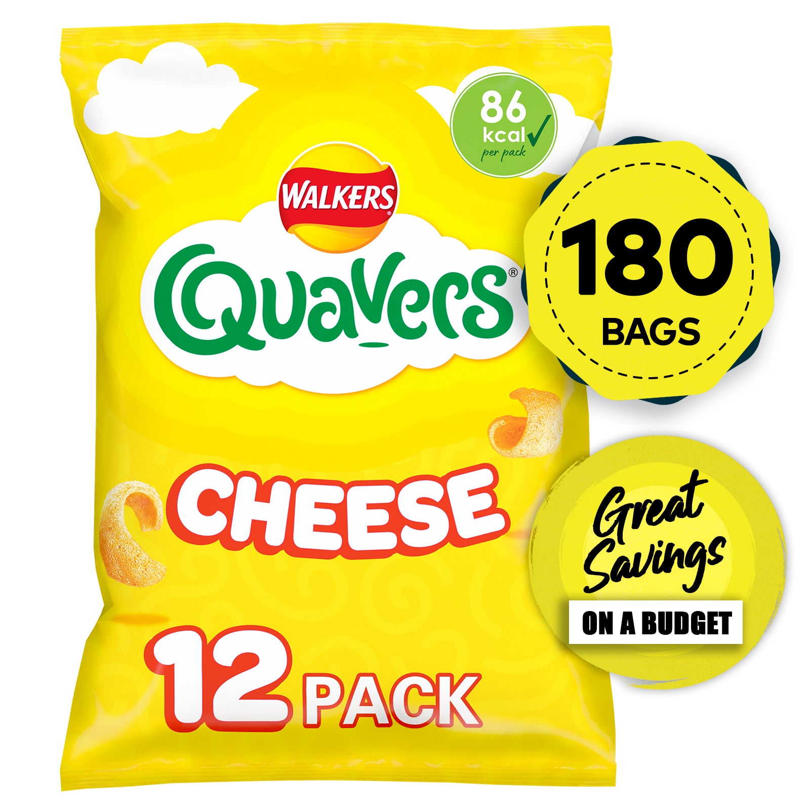 Walkers Quavers Crisps Cheese Flavour Multipack Snacks 15 x 12 Bags - Image 1